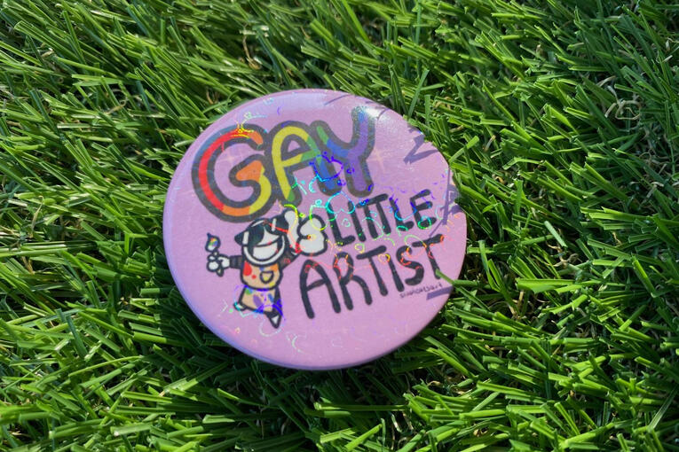 Holo gay little artist button